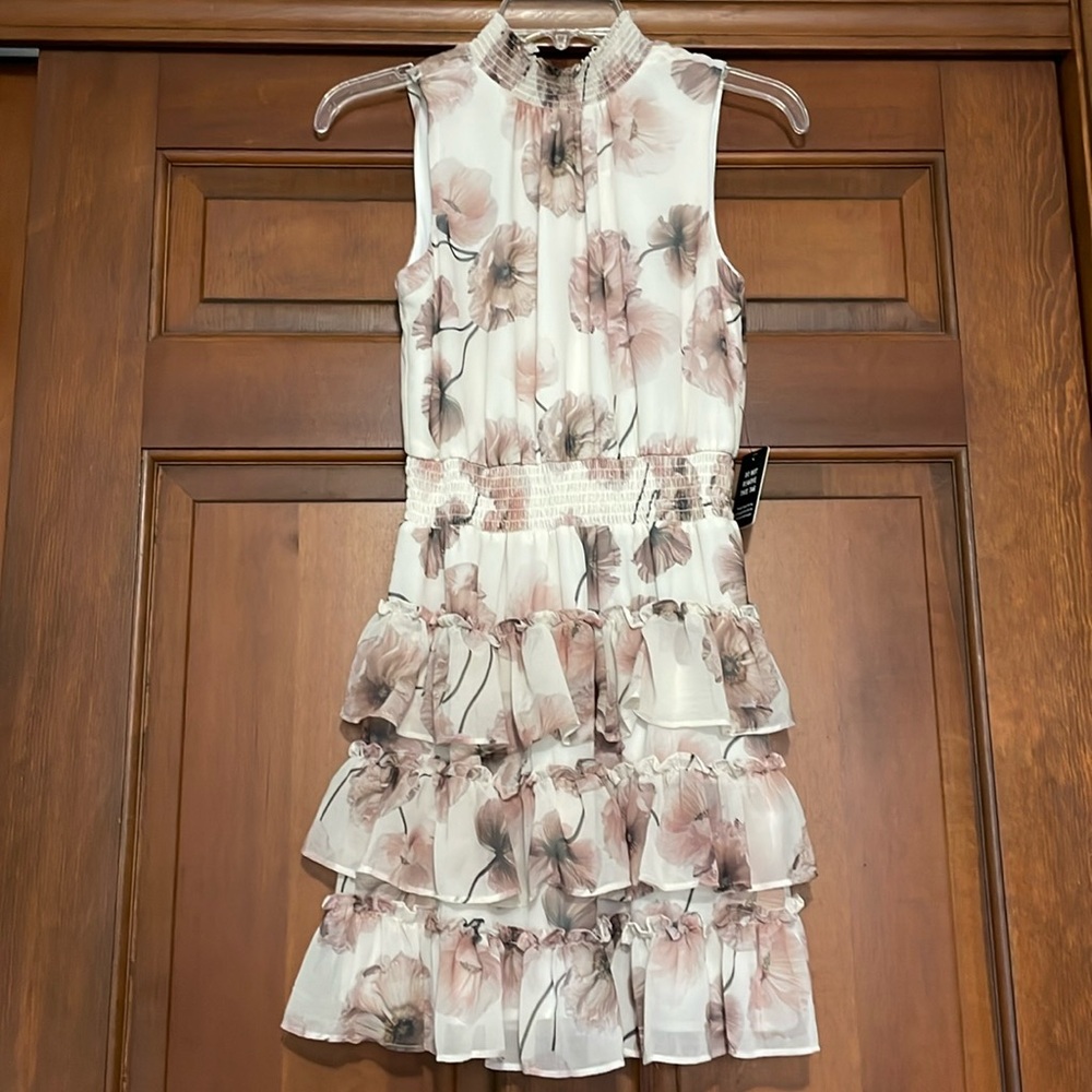 Express sleeveless high neck floral pattered dress